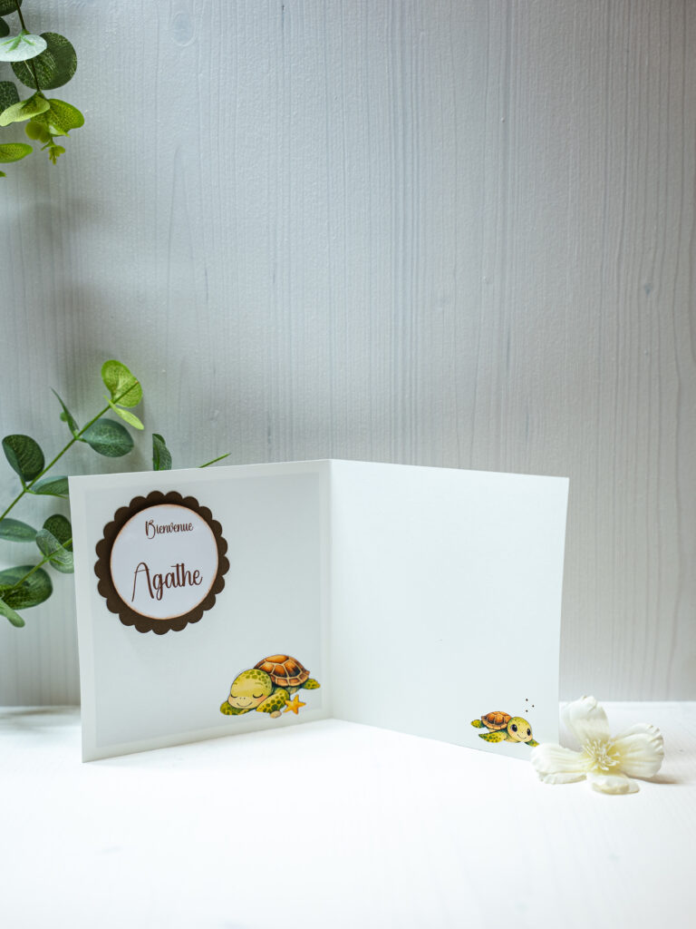 Carte de félicitations naissance Cyntia Créations — modèle tortue