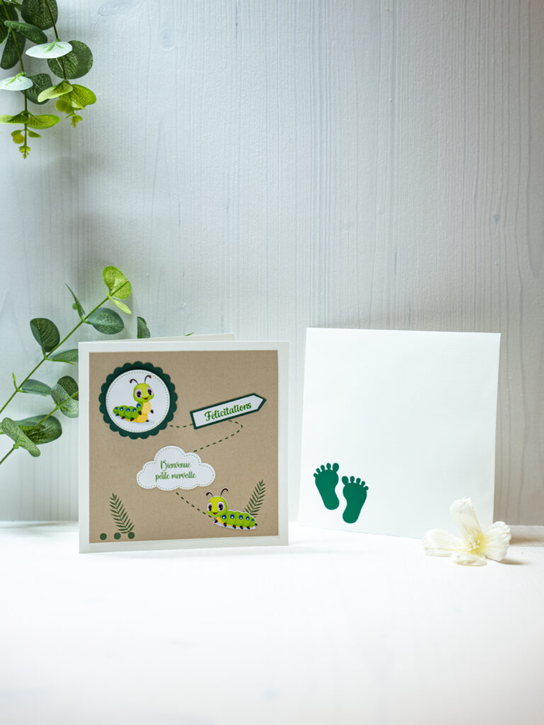 Carte de félicitations naissance Cyntia Créations — modèle chenille