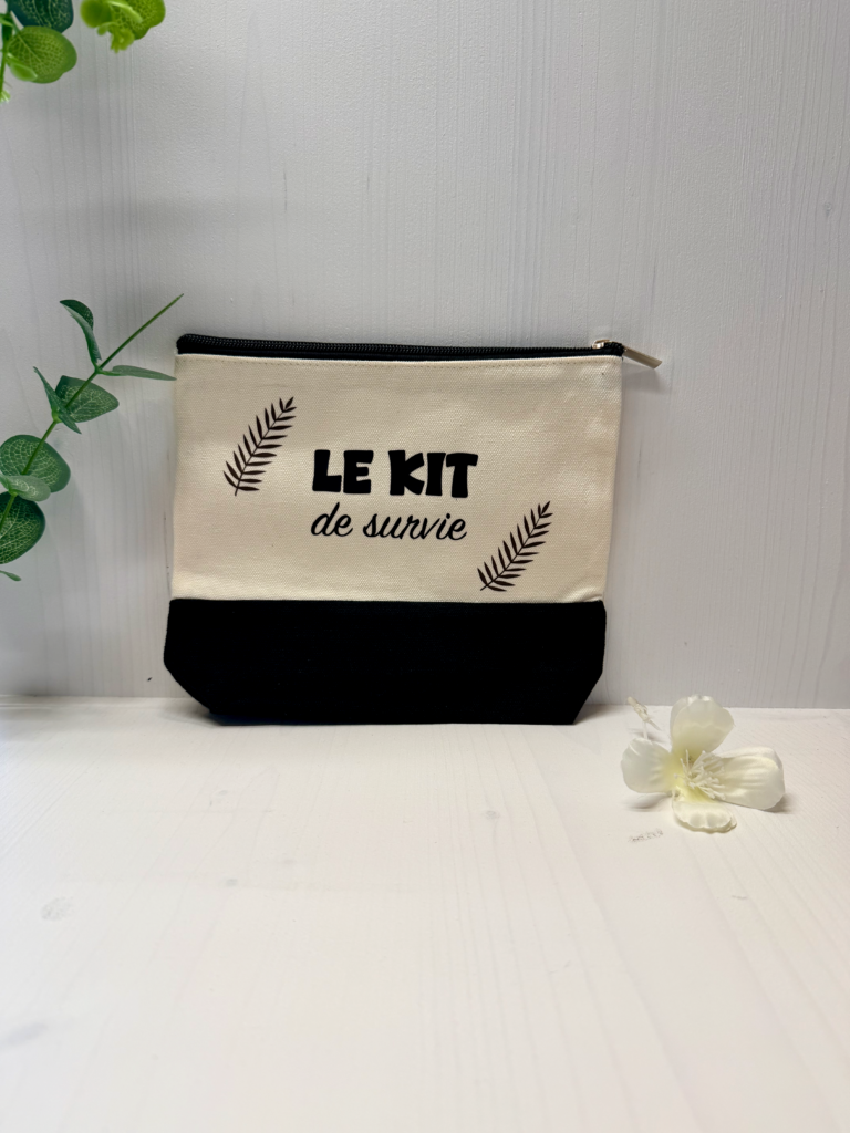 Trousse beige et noire personnalisée — Cyntia Créations