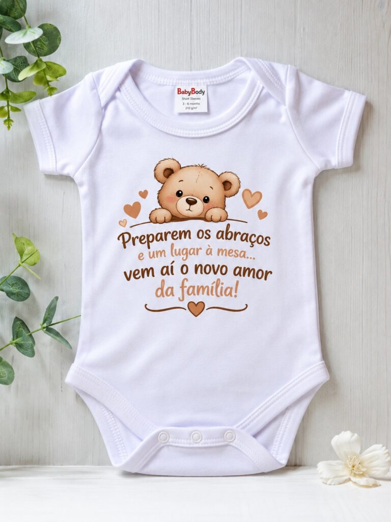 Création sur mesure Cyntia Créations — body qui annonce une naissance