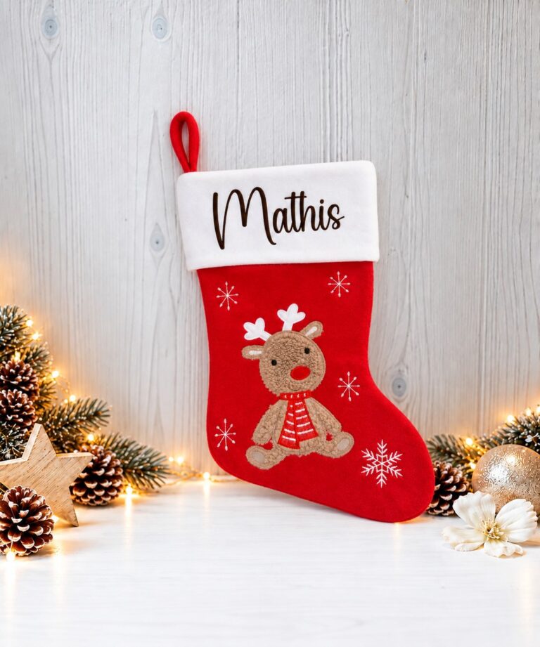 Chaussette de Noël rouge brodée d’un prénom — Cyntia Créations