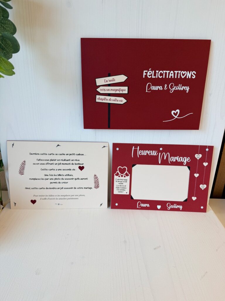 Création sur mesure Cyntia Créations — carte Double Bonheur de mariage