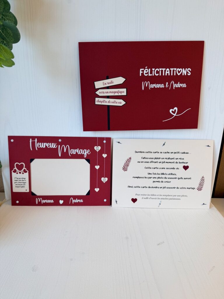 Création sur mesure Cyntia Créations — carte Double Bonheur de mariage